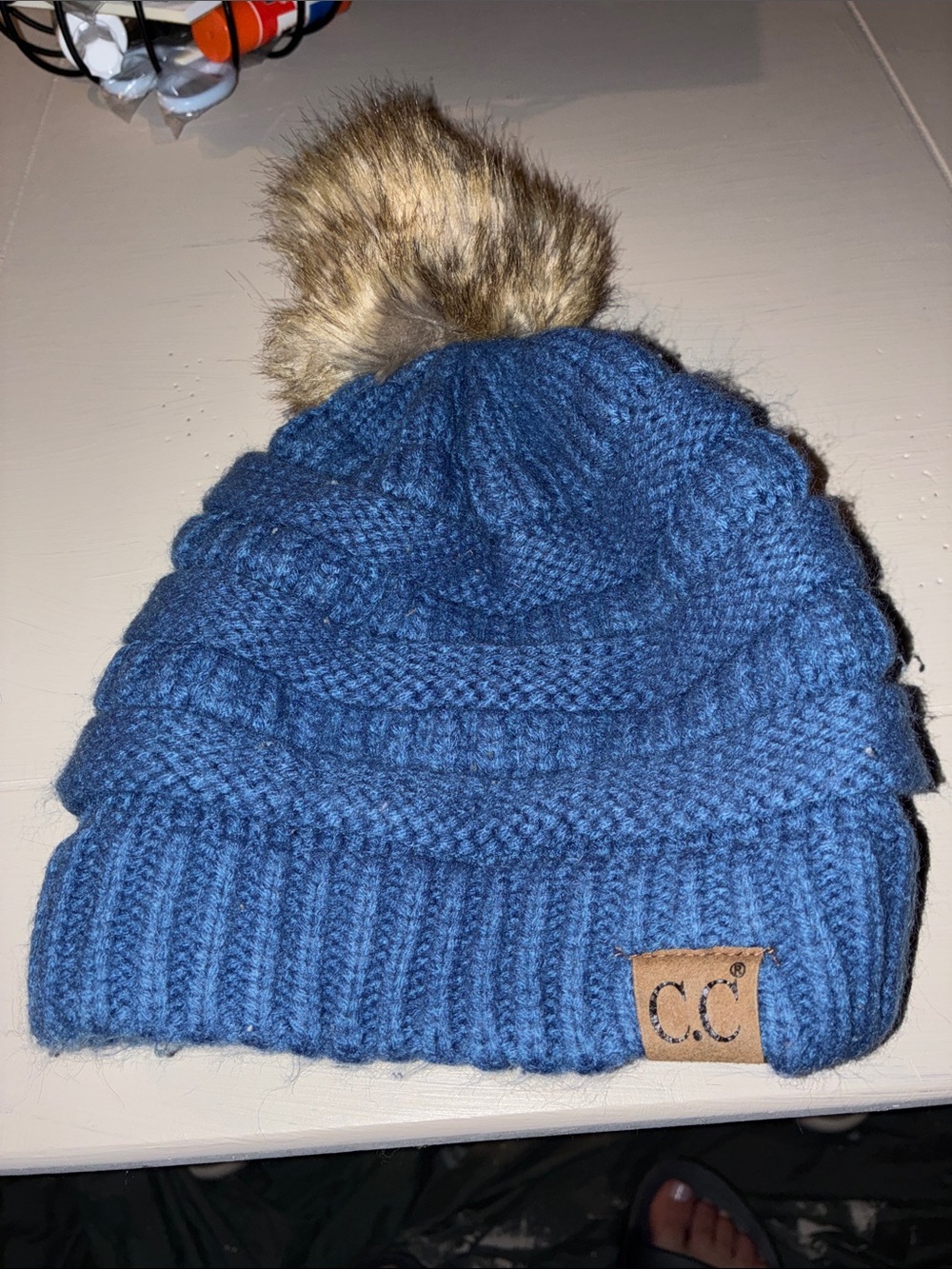 C.C Navy Blue Knit Pom Pom Beanie
